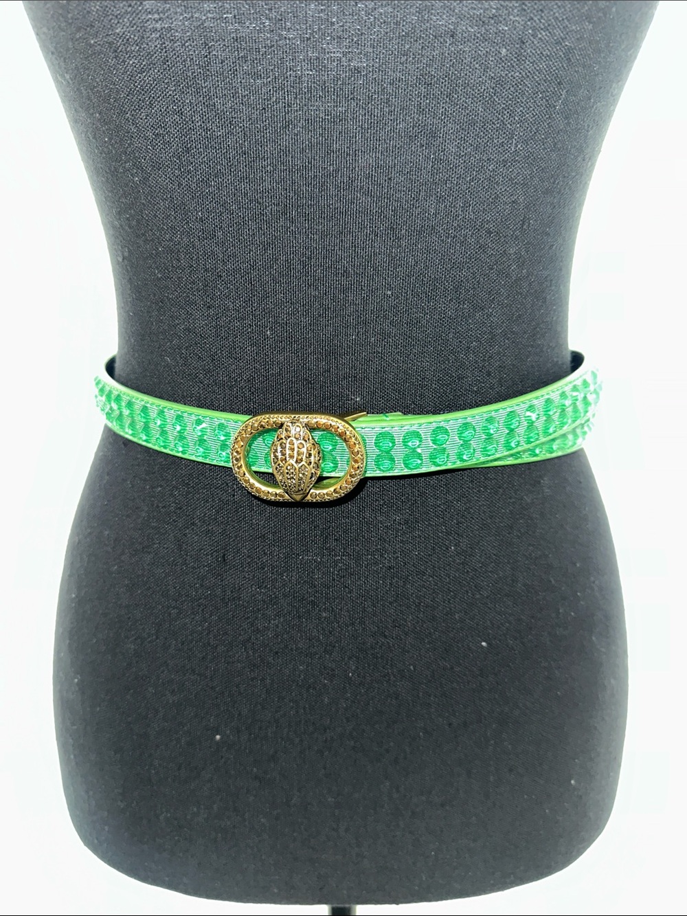 Kurt Geiger Bright Green Embossed Belt with Gold Decorative Buckle